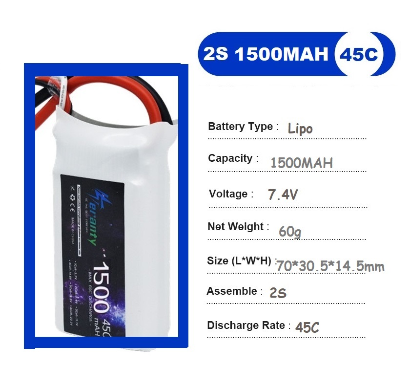 2PCS 7.4V Lipo 2S Battery 1500 - Rc Helicopter Battery のレビューと価格